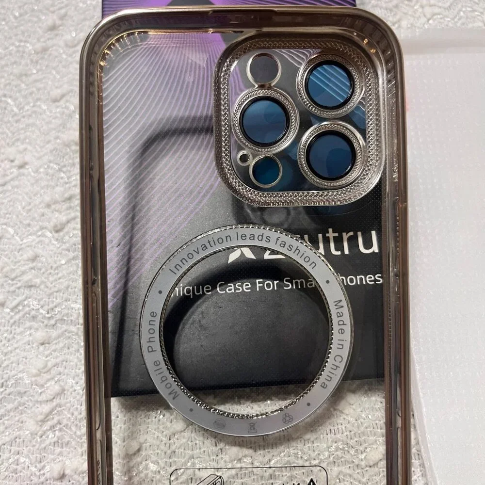 Zrutru Phone Case for IPhone 15 Pro Max Clear and Gold With Screen‎ Protector